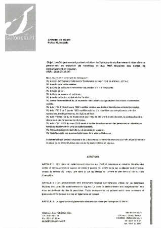 ARR2024-03-21-36 Arrêté permanent place handicapé rue du Maquis du Lomont