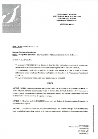 ARR20250213-13 Arrêté de désignation sous-régisseur régie de recettes périsclolaire école de Berne