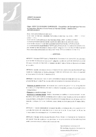 ARR20250305-21 Arrêté de débit de boisson temporaire Jeanne d'arc Gymnastique - FERRY Laéticia - Compétition de Gym
