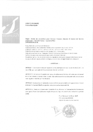 ARR20250402-44 Arrêté de circulation pour travaux - rue dela Pâle - COLAS Franche comté Nord - dépose de repose de bornes plastiques (1)