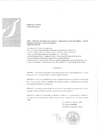 ARR20250402-50 Arrêté de circulation pour travaux - rue dela Pâle - COLAS Franche comté Nord - dépose de repose de bornes plastiques (7)
