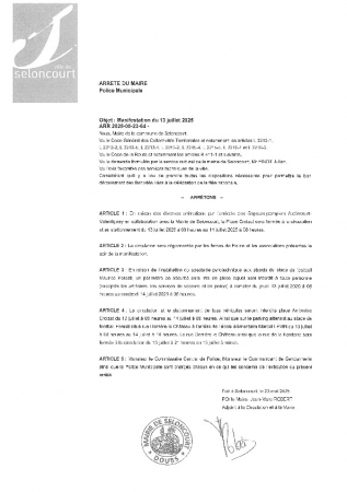 ARR20250523-64 Arrêté de ciruculation stationnement interdit place Croizat du 13 au 14 juillet 2025 Feux d'Artifices