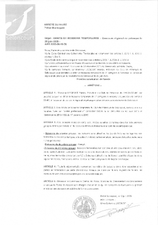 ARR20250610-76 Arrêté d'autorisation d'ouverture d'un débit temporaire de boissons - Concours régional de pétanque - Pétanque Seloncourtoise - 25 juin 2025