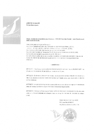 ARR20250624-80 Arrêté de circulation pour travaux - Création d'un branchement assainissement -  rue d'Audincourt - Colas