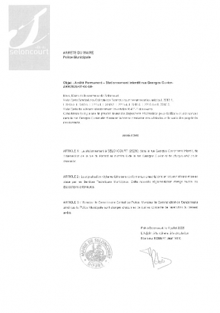 ARR20250704-85 Arrêté Permanent rue Cuvier Stationnement interdit