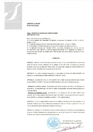 ARR20250710-91 Arrêté ouverture débit boissons temporaire Tarot Club 24 juillet 25 salle des cossies