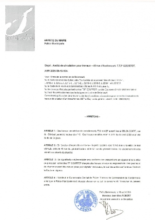 ARR20250818-104 Arrêté de circualation pour travaux - Création d'un branchement AEP et EU - 45 rue d'Audincourt