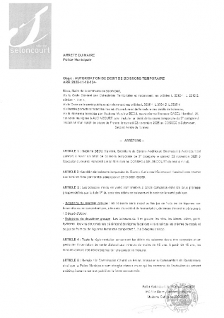 ARR20251118-134 Arrêté d'autorisation d'ouverture temporaire d'un débit de boissons club Basel Hand Ball