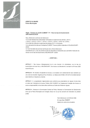 ARR2026-02-25-20 Arrêté de circulation pour travaux - Rue du Bas de Boutonneret - Ets CLIMENT
