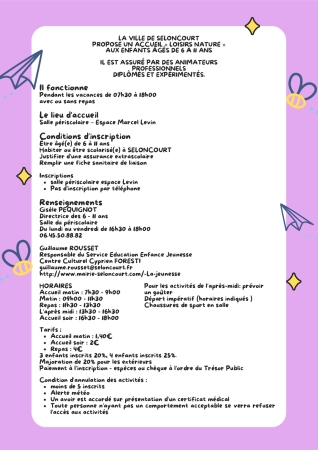 Accueil de loisirs Levin - vacances avril 2026