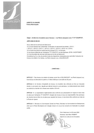 ARR2026-03-06-23 Arrêté d'autorisation temporaire d'ouverture d'un débit de boissons - Vide grenier - Tennis de table Seloncourtois - 06042026