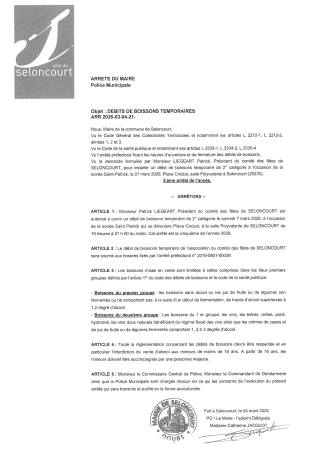 ARR2026-03-04-21 Arrêté d'autorisation temporaire d'ouverture d'un débit de boissons - Saint Patrick - Comité des fêtes - 08032026