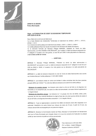ARR2026-03-09-26 arrêté débit de boissons tennis table vide grenier 06 avril 26
