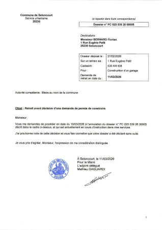 RETRAIT PC 26 00005 BERNARD Florian