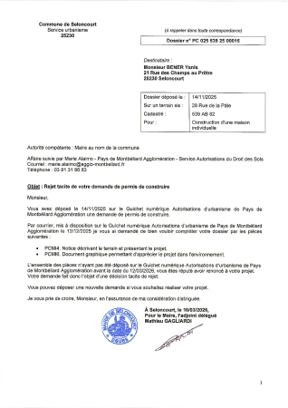 REJET TACITE PC 25 00015 BENER Yanis