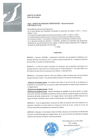 ARR2026-03-13-28 Arrêté d'autorisation d'ouverture temporaire d'un débit de boisson - Paroisse Saint Eloi - 29.03.2026