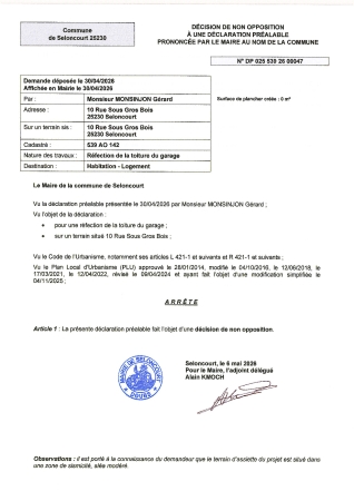 DP 26 00047 MONSINJON Gérard