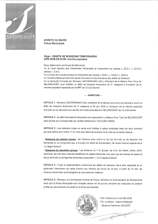 ARR2026-05-22-88 Autorisation d'ouverture d'un débit temporaire de boissons - marche populaire - MPT - 06 jui 2026