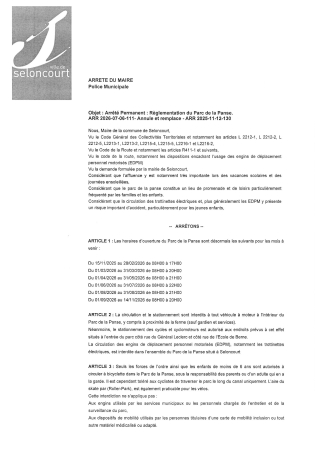 ARR2026-07-06-111 Arrêté Permanent d'interdictions Parc de la Panse