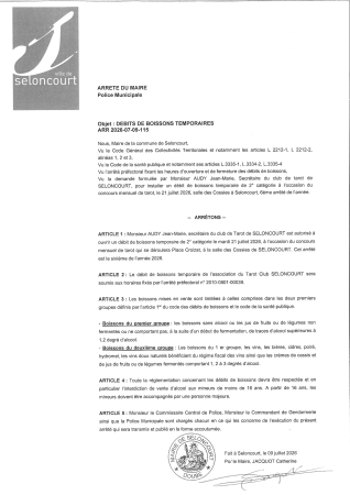 ARR2026-07-09-115 Arrêté autorisation d'un débit de boissons lors d'un tournoi mensuel de tarot le 21 juillet 2026