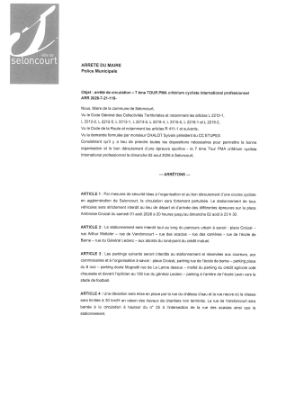 ARR2026-07-21-118 Arrêté modification circulation 7eme tour PMA critérium cycliste international professionnel 02