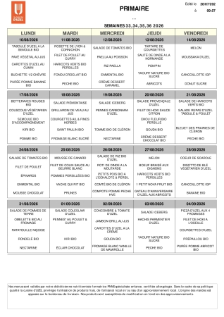 Menus scolaire 1er au 4 sept