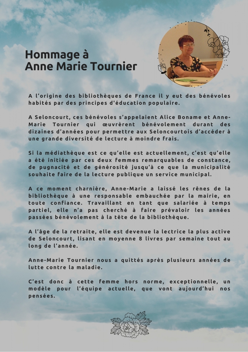 Hommage à Anne Marie Tournier