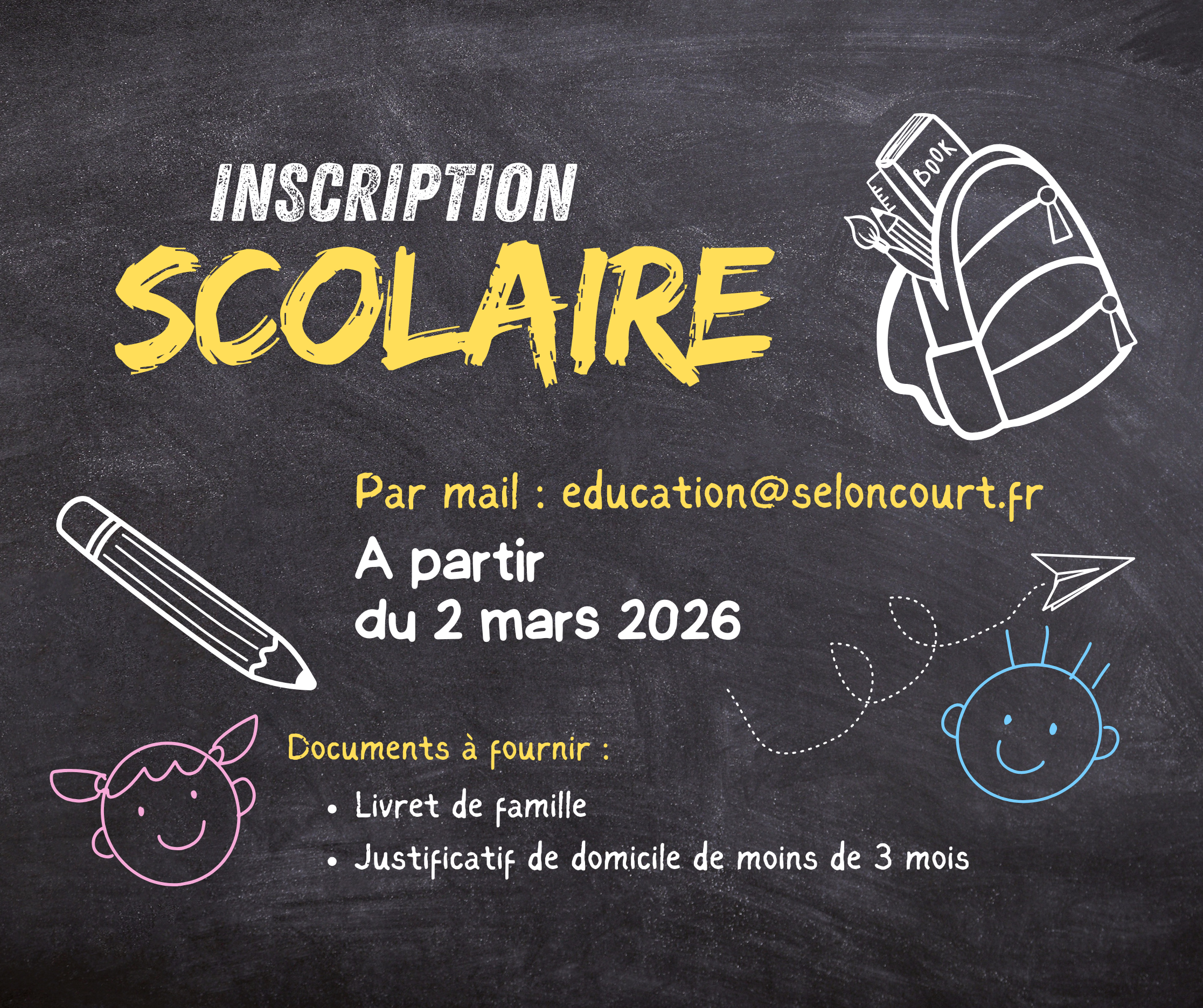 Affiche inscription scolaire 2026-2027